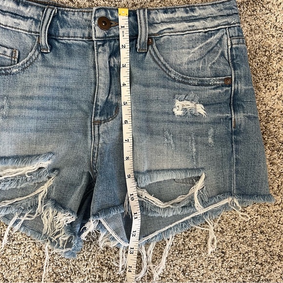 Pistola Distressed Cut-Off Blue Jean Shorts Contrast Back Pocket Size 27 Raw Hem - Picture 7 of 8